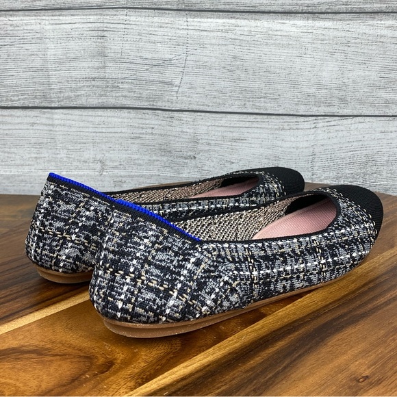 Rothy’s The Flat Tweed Round Toe Black White Cap Toe Women’s Shoe Size 8.5 - Picture 5 of 10